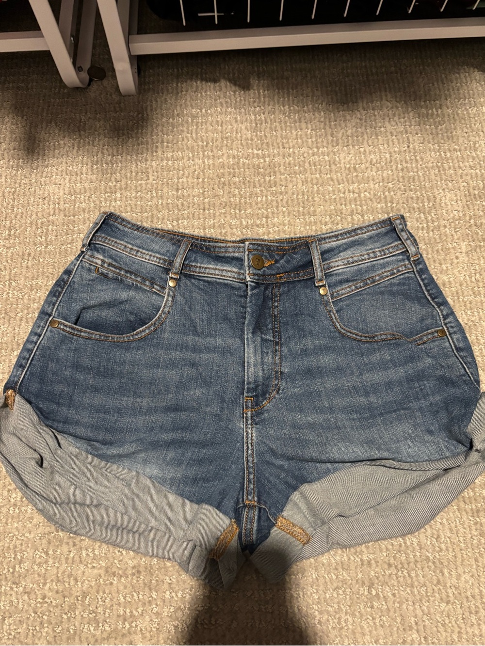 Pilcro Medium Blue Rolled Hem Denim Shorts